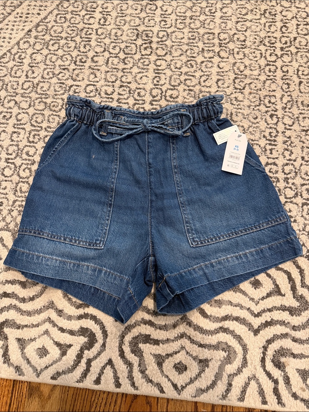 Time and Tru Dark Blue Paperbag Waist Denim Shorts